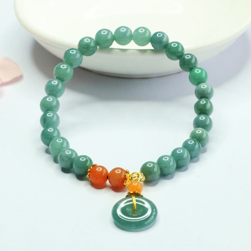 Jadeite Peace Buckle & Round Bead Bracelet