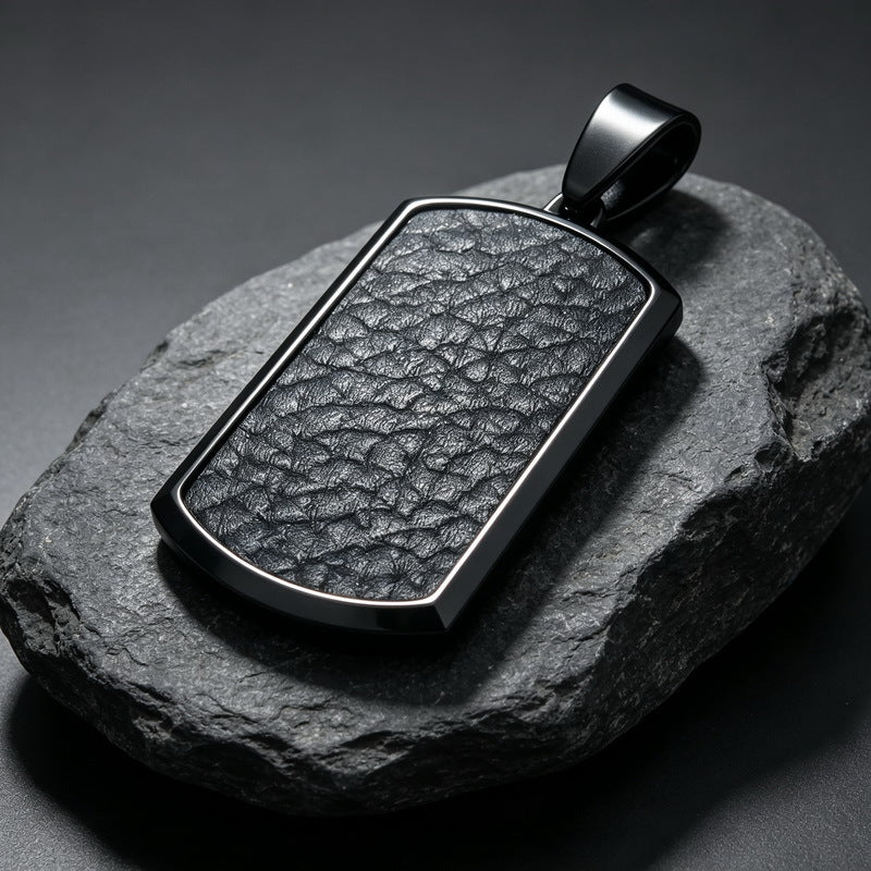 Leather Military Brand Pendant Retro Tag Back Stainless Steel Men's Pendant Necklace