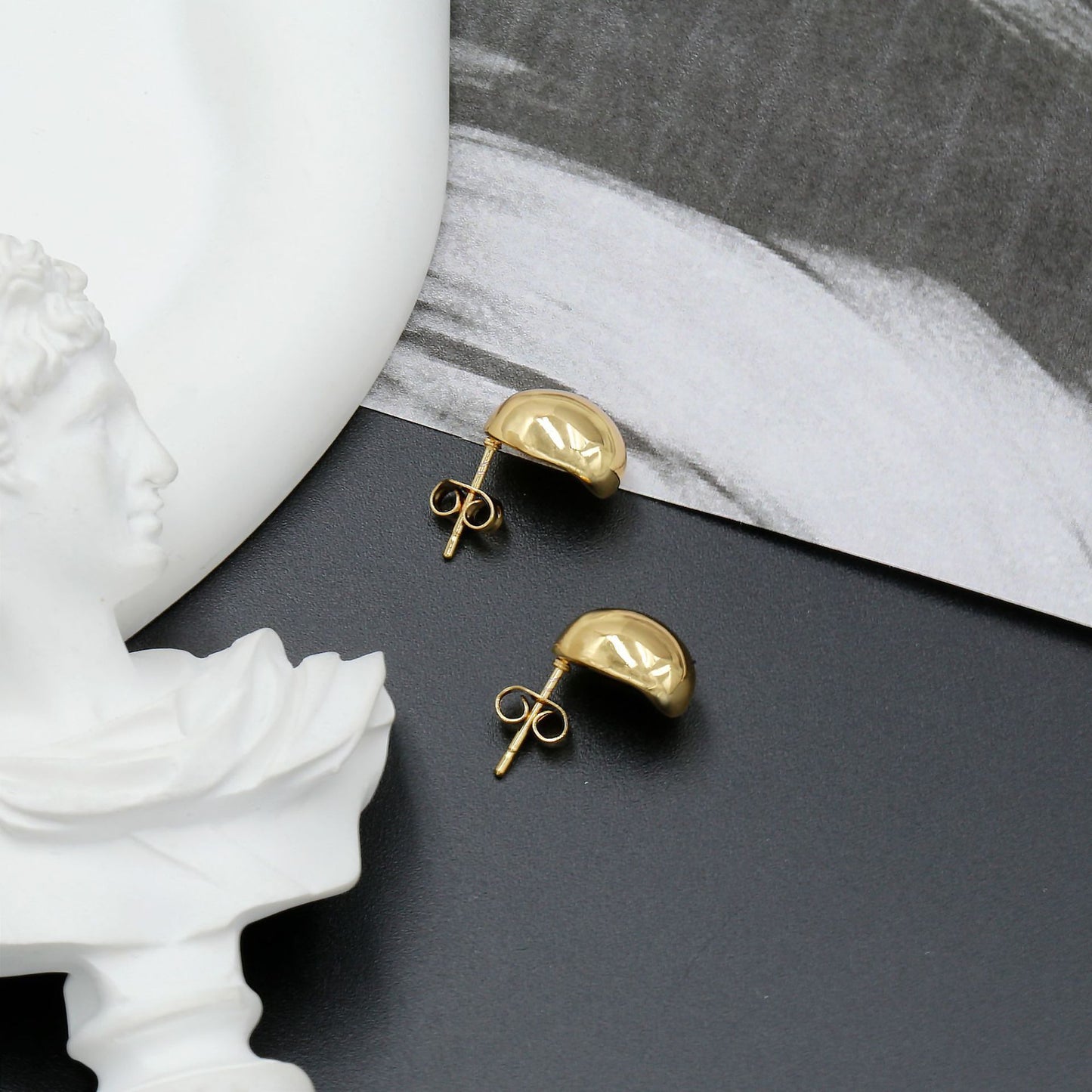 Planderful Gold Bean Earrings Gold Plated Stainless Steel Elegant Versatile Everyday Wear For Women