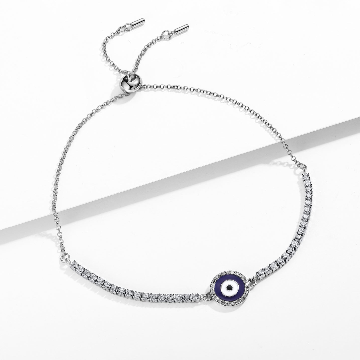 Planderful Jewelry Zircon Bracelet In Sterling Silver Blue Devils Eye Medusa Guardian Charm