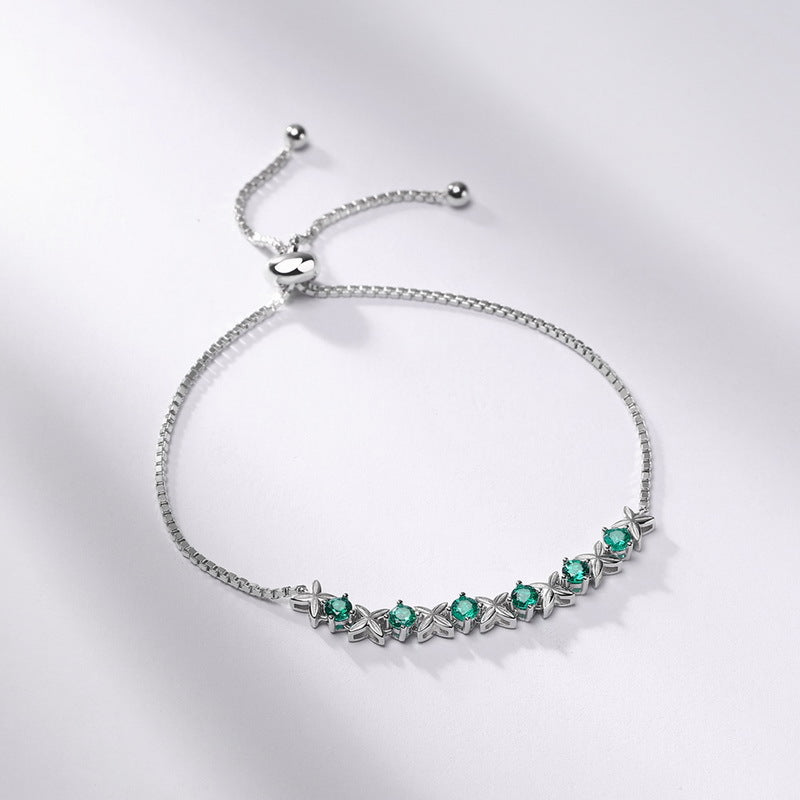 S925 Sterling Silver Lab-Grown Emerald Oval Bracelet