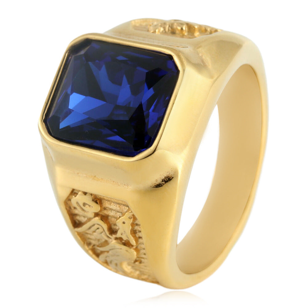 Punk Dragon and Phoenix Titanium Steel Ring with Multi-Color Stones for Men and Trendy Girls