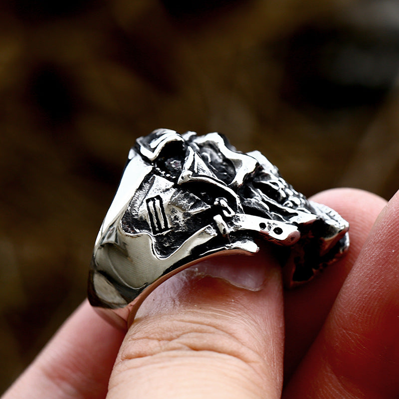 Titanium Steel Men's Skull Ring - European and American Hip Hop Retro Design, Wholesale Domineering Style