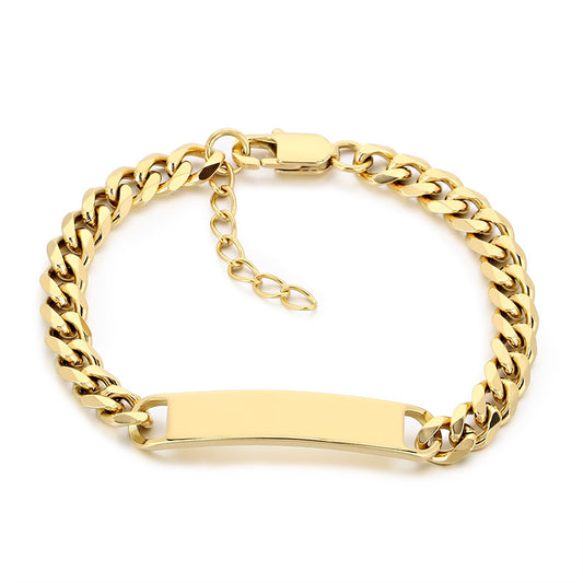 Engravable Curved Bar Bracelet – Layered Cuban Chain Titanium Steel Men's Bracelet