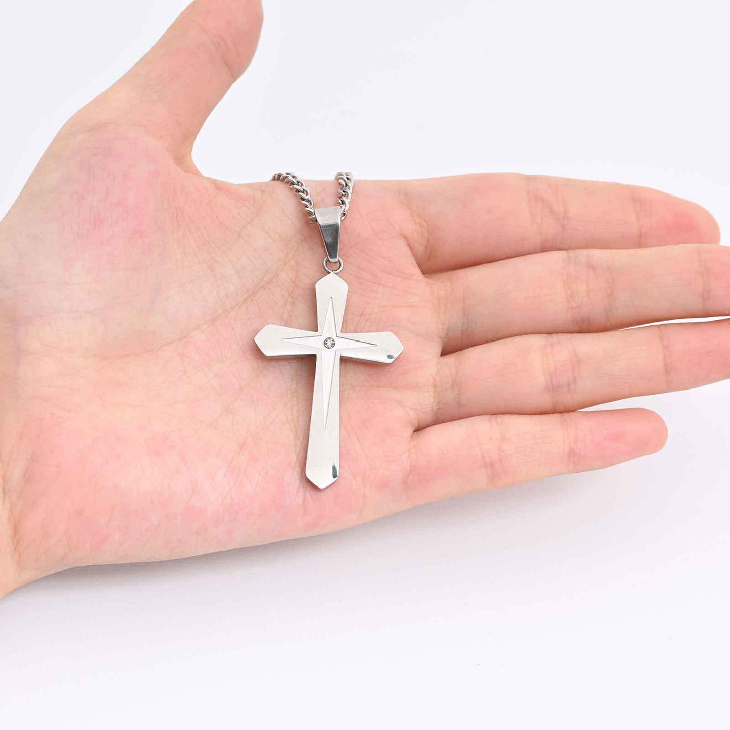 Planderful Stainless Steel Four Point Star Cross Pendant Men