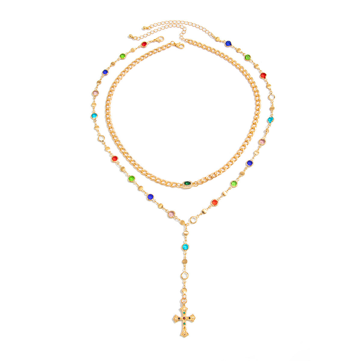 Colorful Crystal-Style Cross Y-Necklace