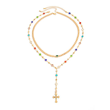 Colorful Crystal-Style Cross Y-Necklace