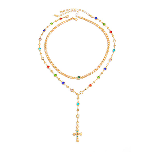 Colorful Crystal-Style Cross Y-Necklace