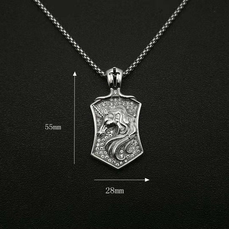 Planderful Everyday Genie Hip Hop Jewelry Pendant Titanium Steel Gold Plated Zircon Horse Head Unicorn Necklace For Men