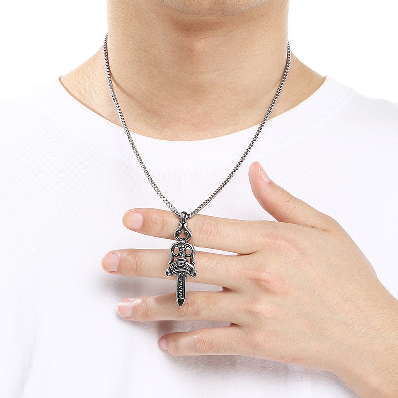 Poseidon Three-Pronged Dry Pendant, Retro Magic Mandela Grass Sword Titanium Steel Men's Pendant Necklace