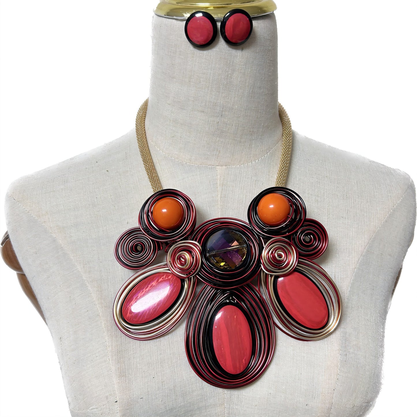 Baroque Flower Resin and Aluminum Wire Handmade Necklace Earrings Set - Savanna Rhythms