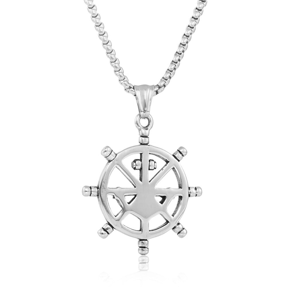 Planderful Rudder Pendant Necklace Stainless Steel For Men And Women Marine Punk Style Durable