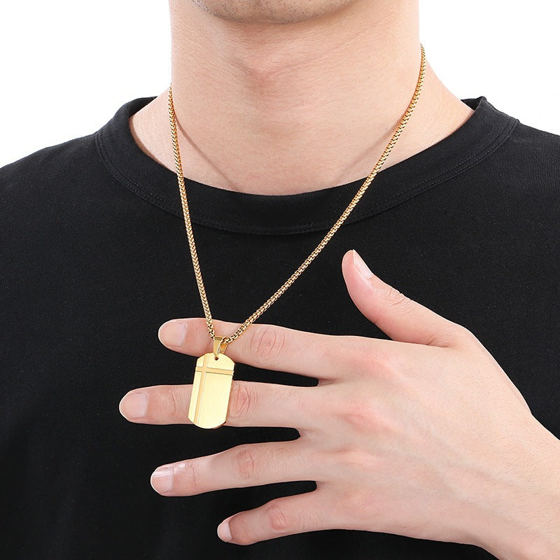 Stainless Steel Cross Square Brand Men's Titanium Steel Necklace Crack Military Brand
