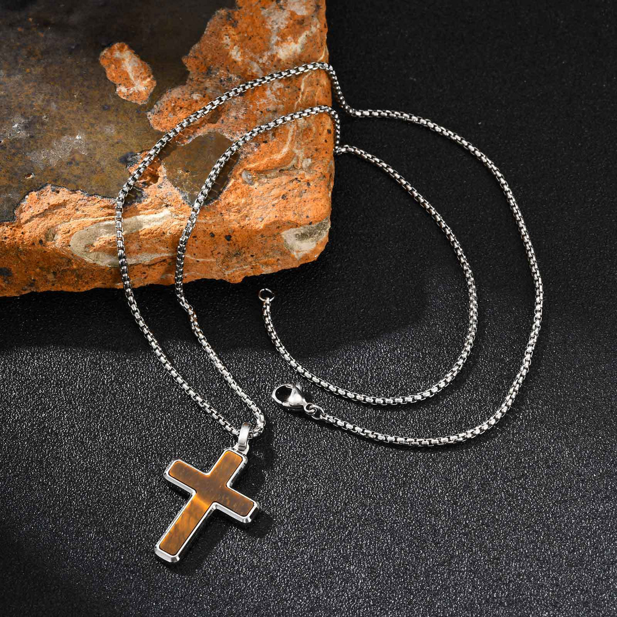 Cross Tiger Turquoise Stainless Steel Necklace for Men