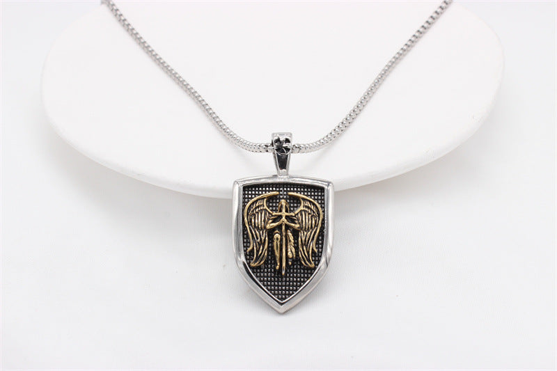 Greek God Of War Wings Shield Pendant Titanium Steel Unisex Necklace By Planderful For Him And Her