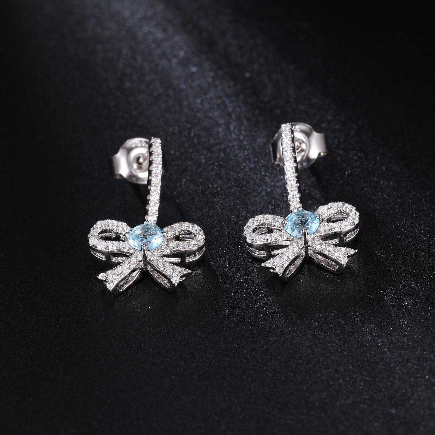 Bowknot Pendant Natural Gemstone Silver Drop Earrings