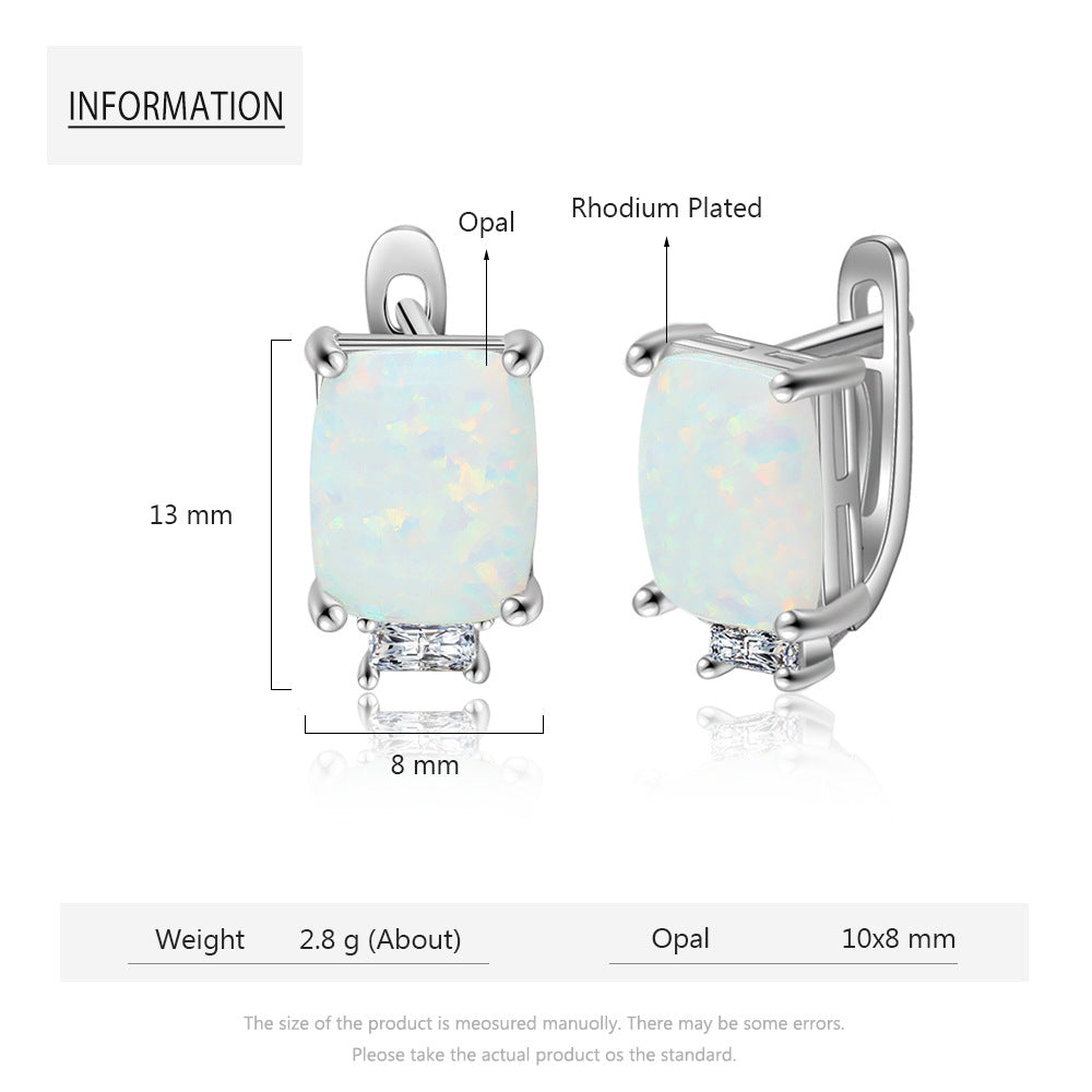 Planderful Jewelry Opal Earrings In Sterling Silver S925, Elegant Rectangle Stud Earrings