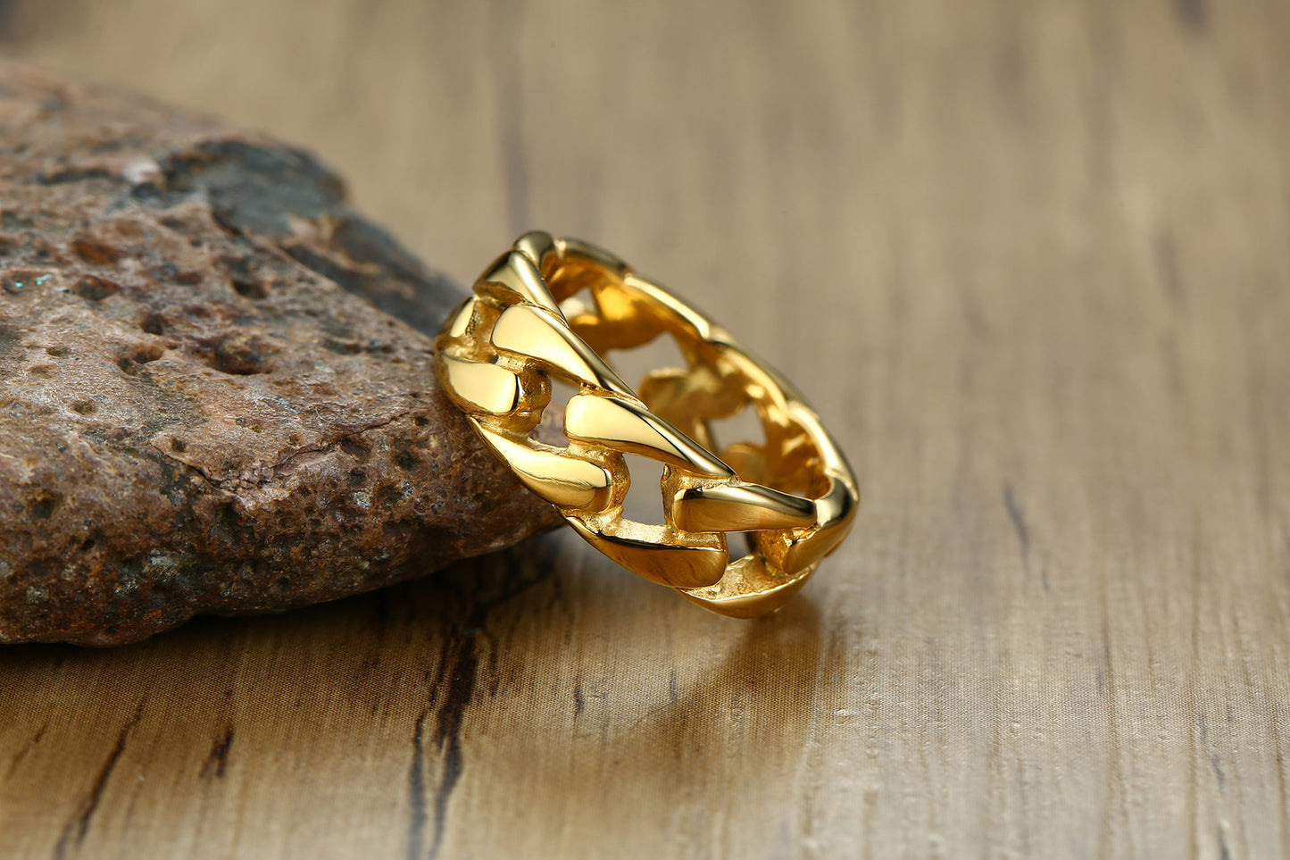 Cuban Chain Ring Jewelry Gold Titanium Steel Ring for Men