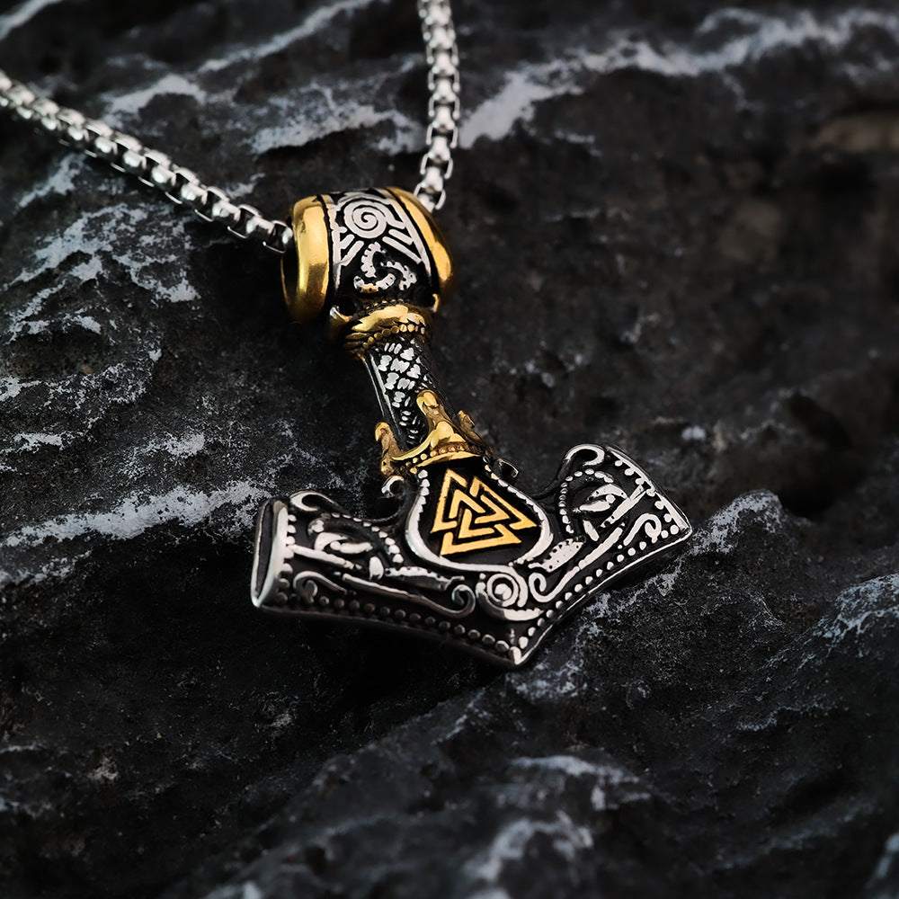 European And American Retro Jewelry Stainless Steel Men's Necklace Viking Thor's Hammer Pendant