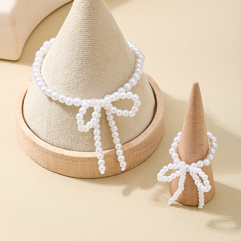 Planderful Vienna Verve Pearl Bow Jewelry Set for Women