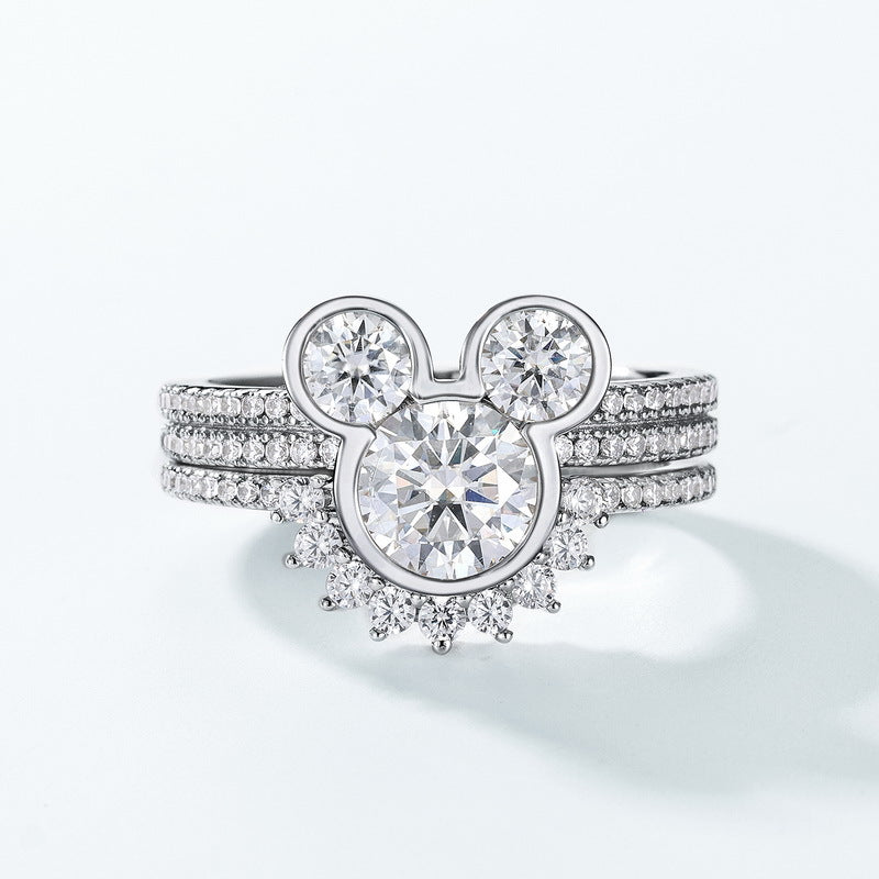 Planderful Mickey-Inspired Moissanite Sterling Silver Ring – 6.5 × 6.5 mm, 1 ct