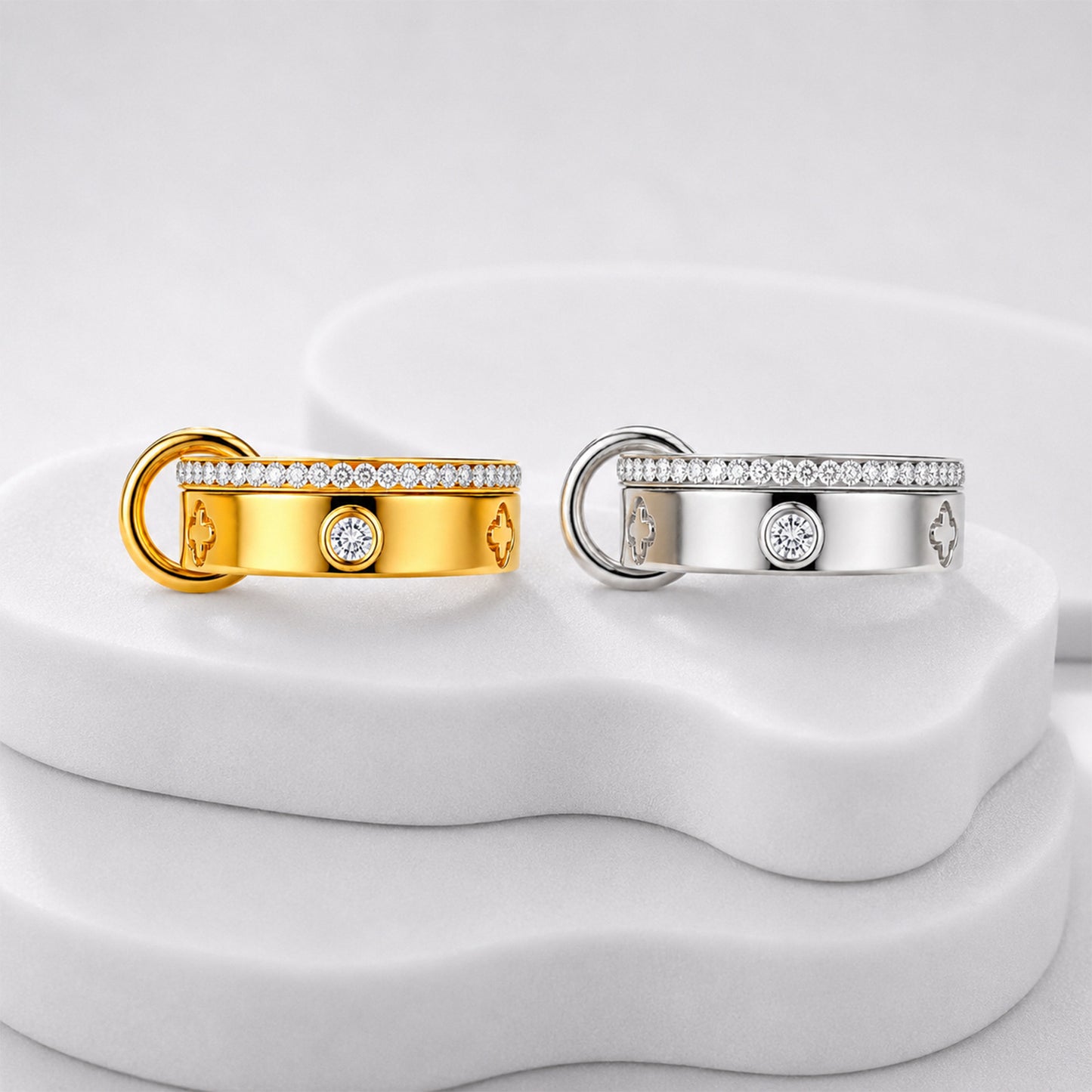 Planderful Interlocking Zircon Ring Stainless Steel Couple Ring Gold And Silver Two Tone Unisex Everyday Genie