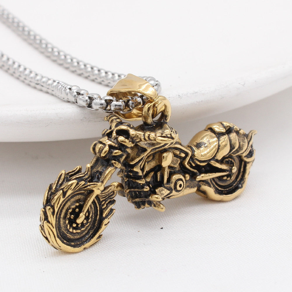 Personalized Retro Motorcycle Titanium Steel Pendant for Men - European and American Style