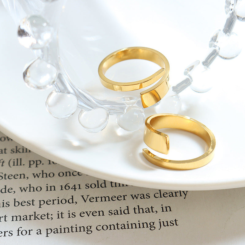 Modern Minimalist 18K Gold Plated Steel Twist Ring for Women