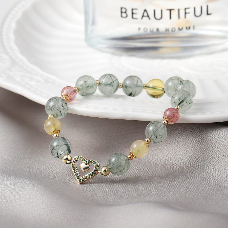 Green Crystal Love Bracelet with Sterling Silver Needle