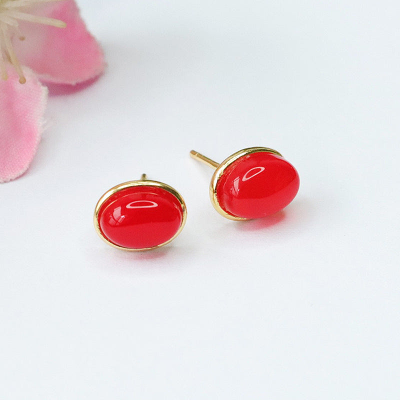 Green Agate and Silver Oval Stud Earrings from the Fortune's Favor Collection