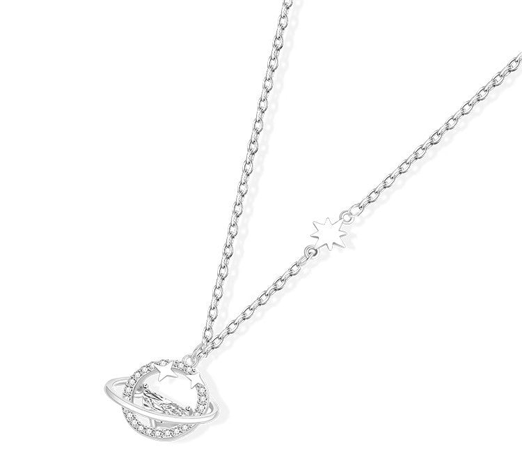 Planderful Sterling Silver Galaxy Necklace For Women Elegant Light Luxury Collarbone Chain Valentines Day Gift