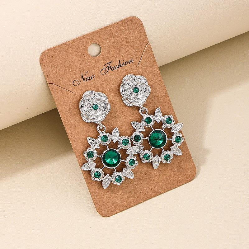 Elegant Sunflower Emerald Earrings - Vienna Verve Collection