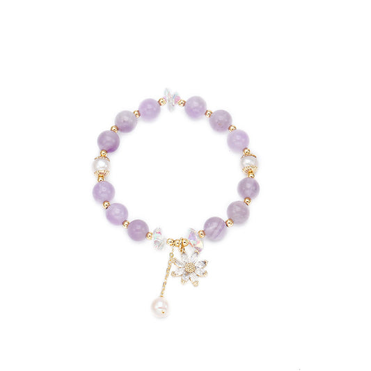 Lavender Amethyst and Zircon Flower Sterling Silver Bracelet