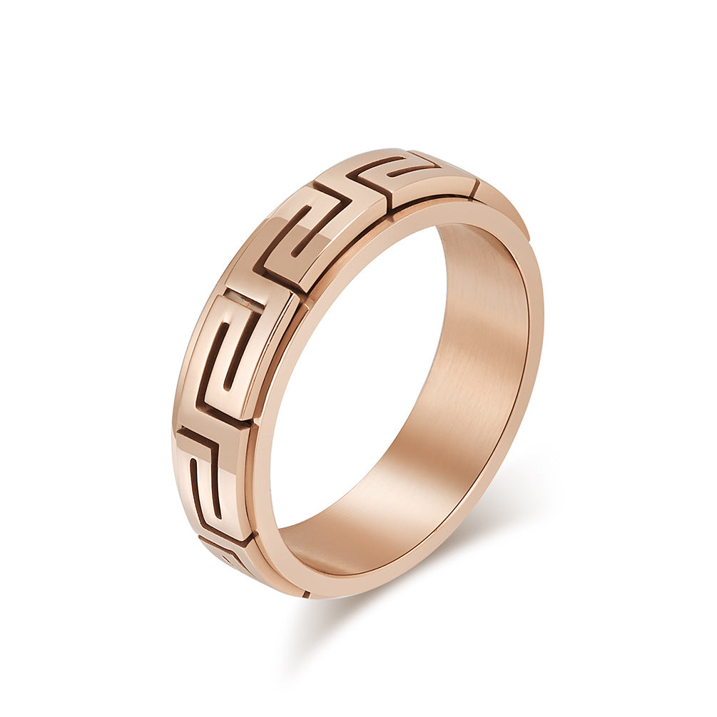 Planderful Great Wall Pattern Rotating Ring for Anxiety Relief Stainless Steel Unisex Index Finger Ring