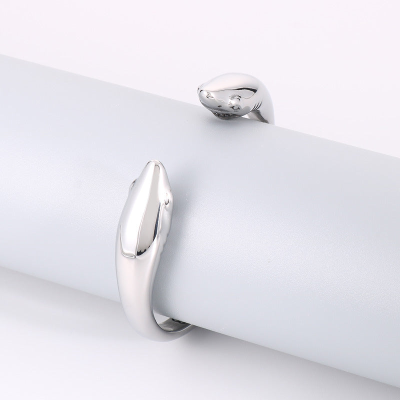Cute Animal Bracelet – Glossy Double Shark Stainless Steel Men's