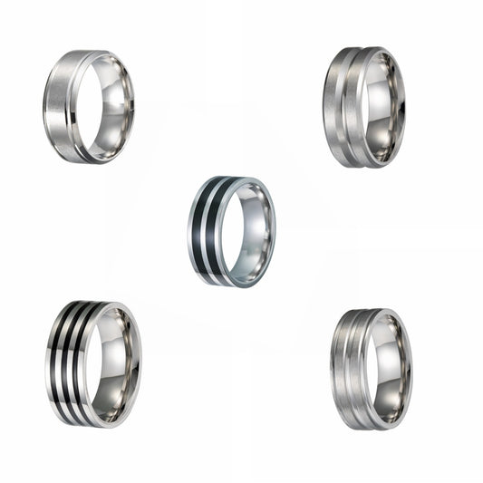 Hisonic Stainless Steel Ring Set for Men - Five Piece Silver Set
