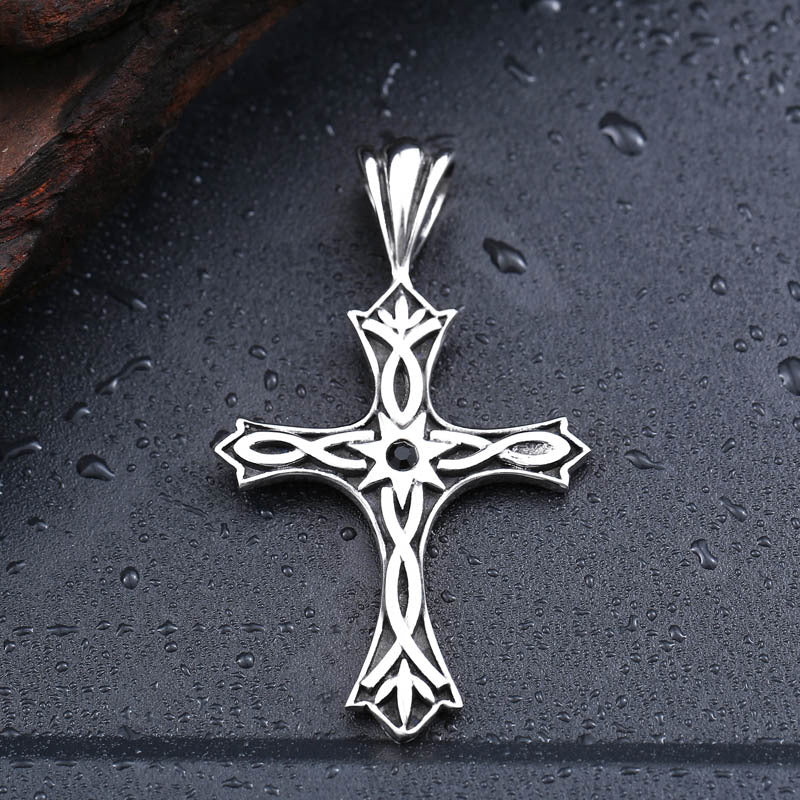 Retro Viking Celtic Knot Stainless Steel Pendant with Stone Inlay for Men