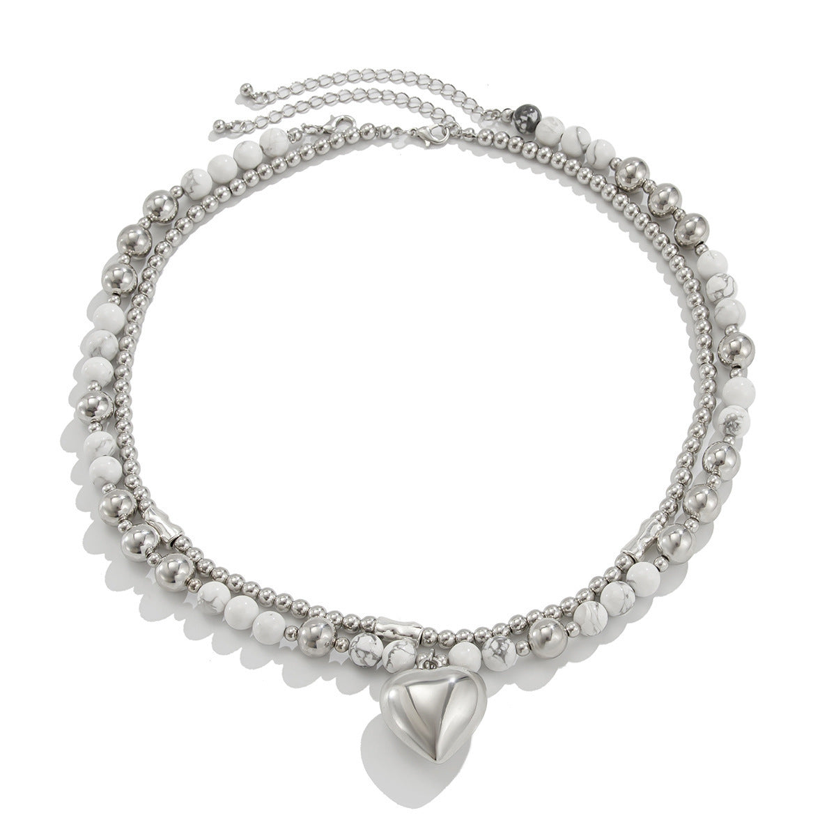 Heart Pendant Mixed-Bead Necklace Set