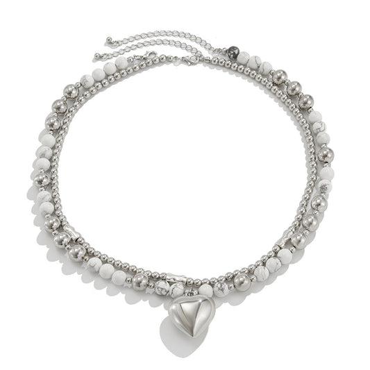 Heart Pendant Mixed-Bead Necklace Set