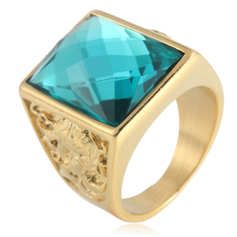 Planderful Dragon Ring Stainless Steel Unisex Square Stone Retro Punk Statement Jewelry For Men Women