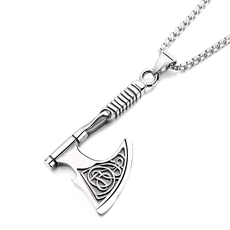 Steel Necklace - Vintage Viking Axe Pendant for Men