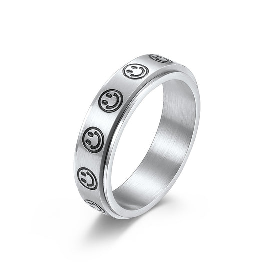 INS Japan and South Korea Smiley Face Rotatable Ring for Men