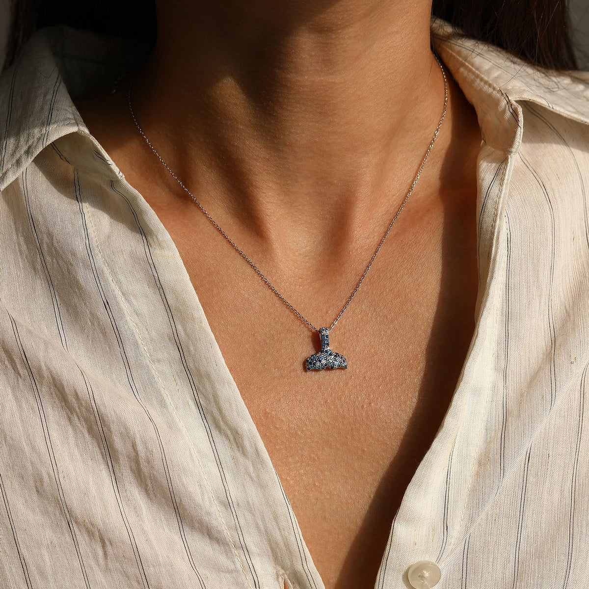 925 Sterling Silver Mermaid Tail Zircon Necklace