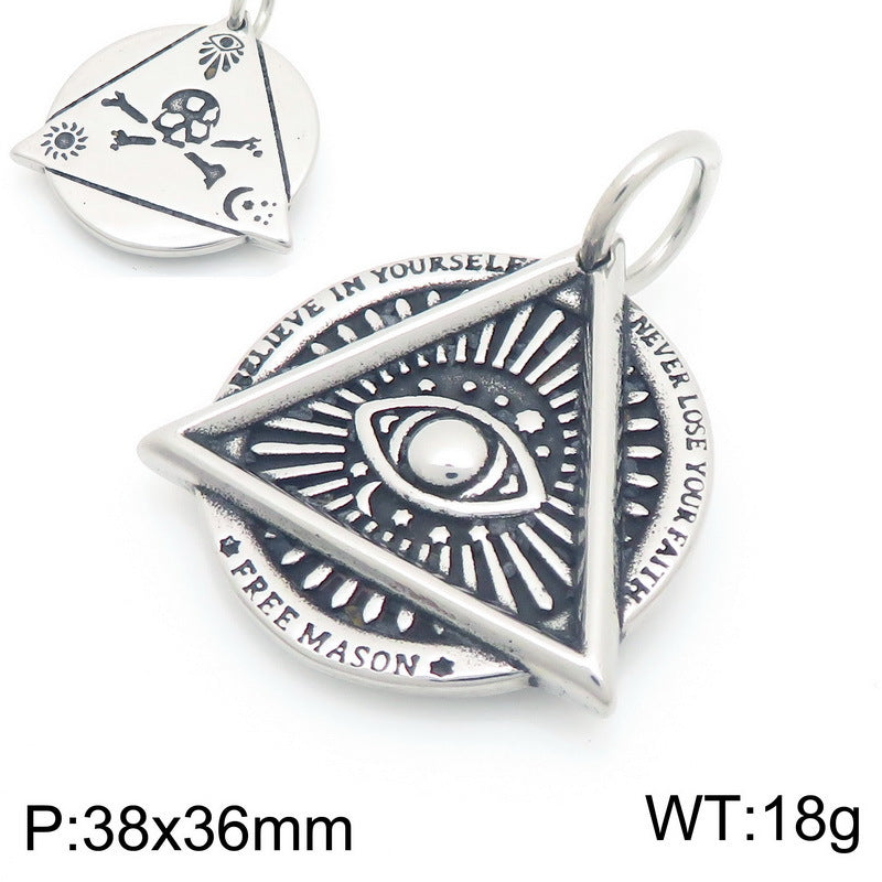 Retro Triangle Knot Pendant, Ancient Pyramid Eye Of Horus Stainless Steel Men's Necklace