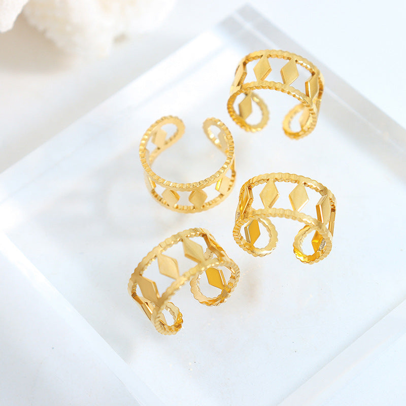 Golden Open Ring with Adjustable Titanium Steel - Minimalist Style European and American Design