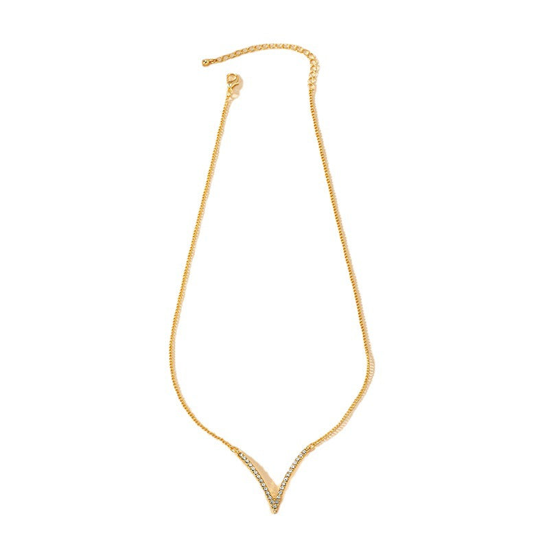 Luxurious Geometric V-Shaped Metal Pendant Necklace - Vienna Verve Edition