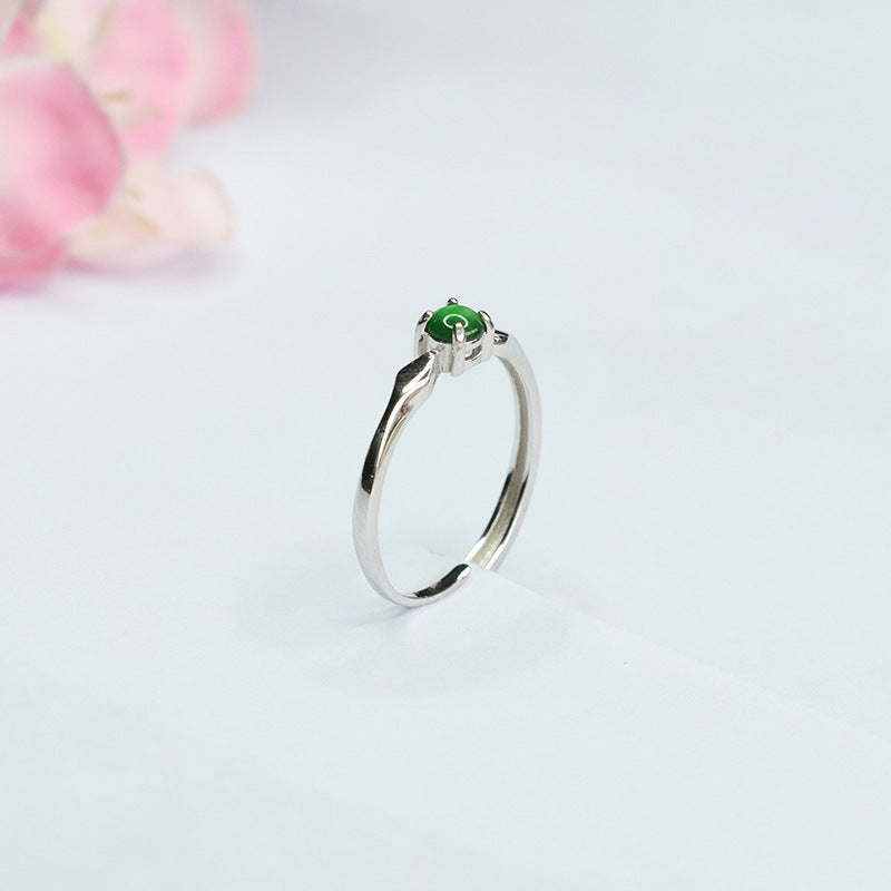 Sterling Silver Adjustable Ice Imperial Green Jadeite Ring