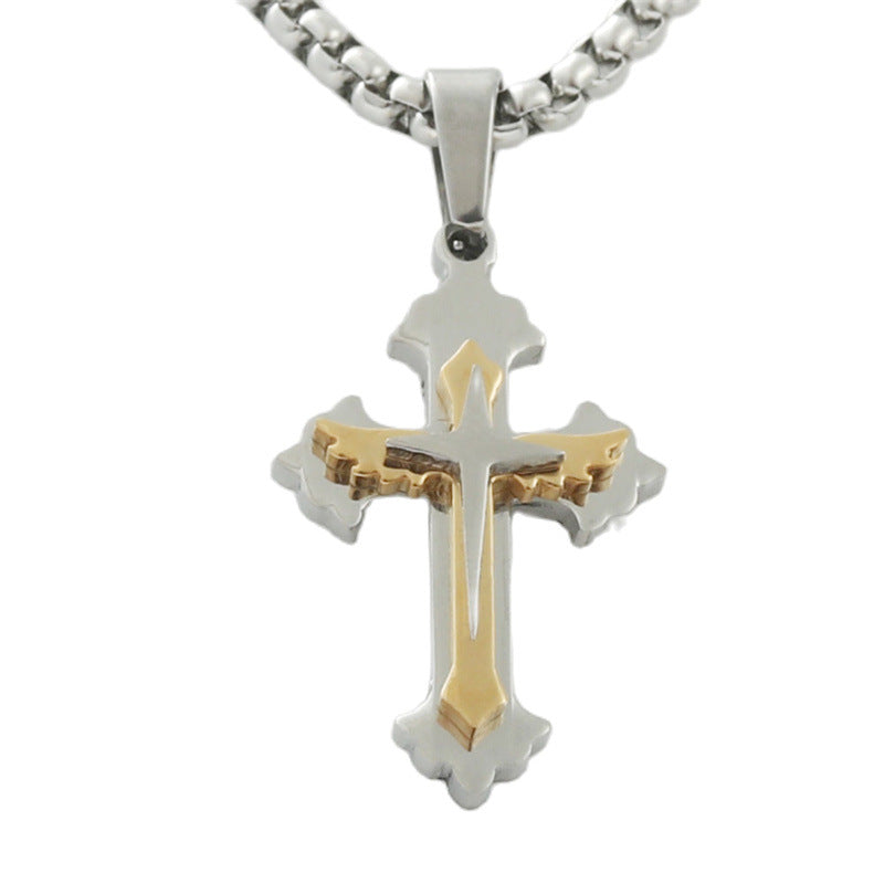 Personalized Retro Titanium Steel Cross Pendant Necklace for Men - Trendy Stainless Steel Design