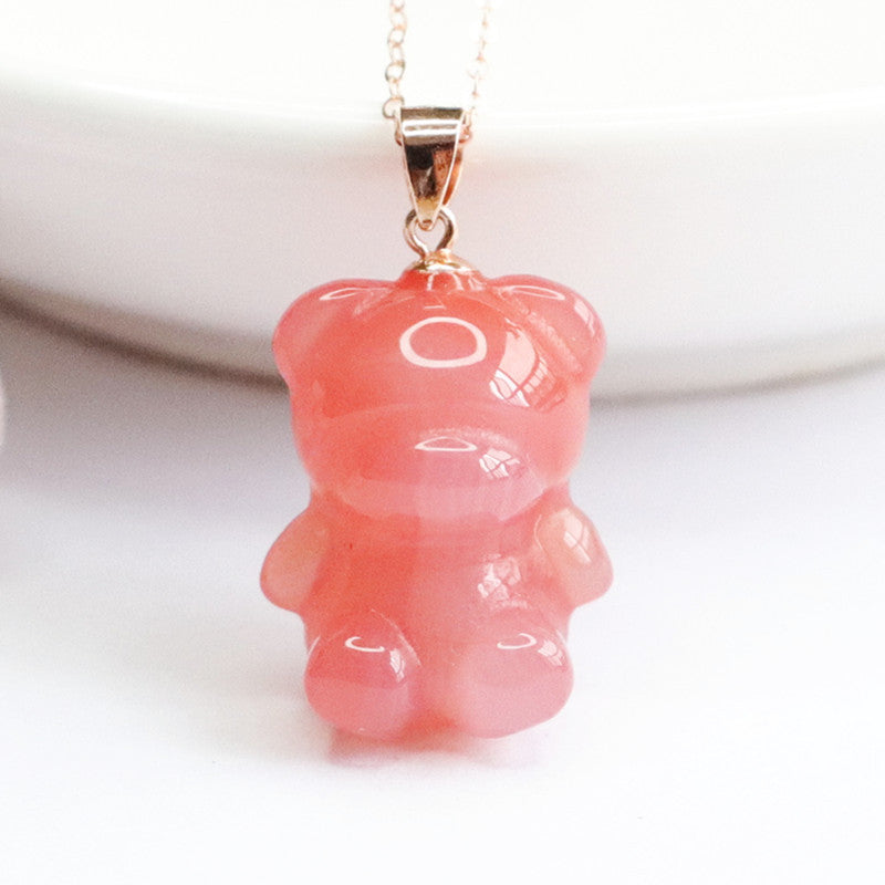 Yanyuan Agate Teddy Bear 925 Silver Pendant — No Chain