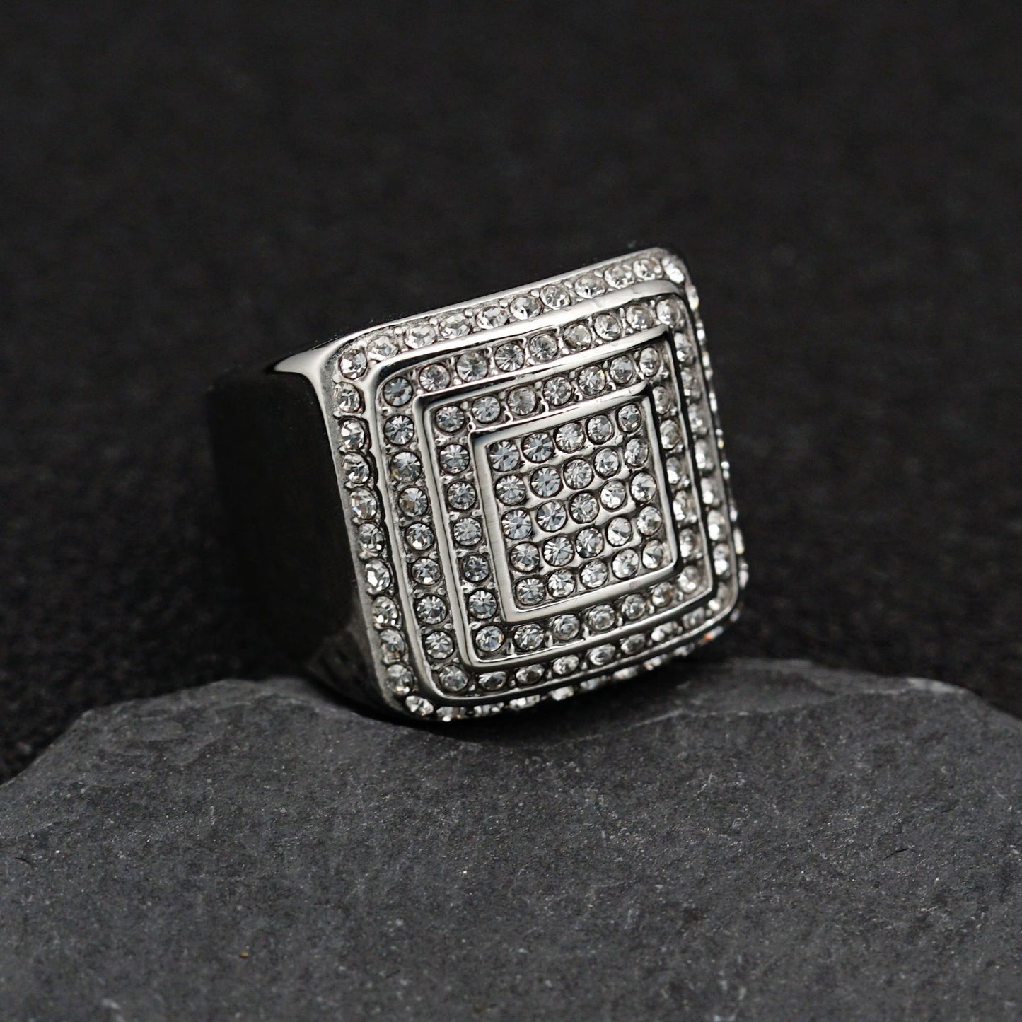 Planderful Titanium Zircon Four Layer Ring For Men And Unisex Luxury Hip Hop Style
